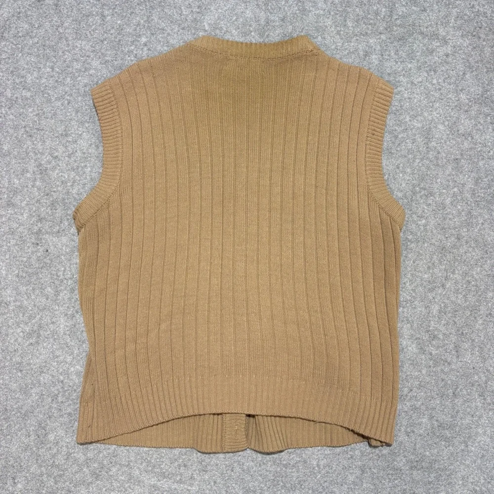 Vintage Kings Road Sears Mens Cable Knit Cardigan Sweater Vest Tan XL Acrylic